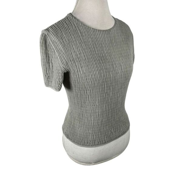 Vintage Giorgio Armani Rib puckered texture top Gray Crop Chic Size IT 42 US 6 - Picture 4 of 9